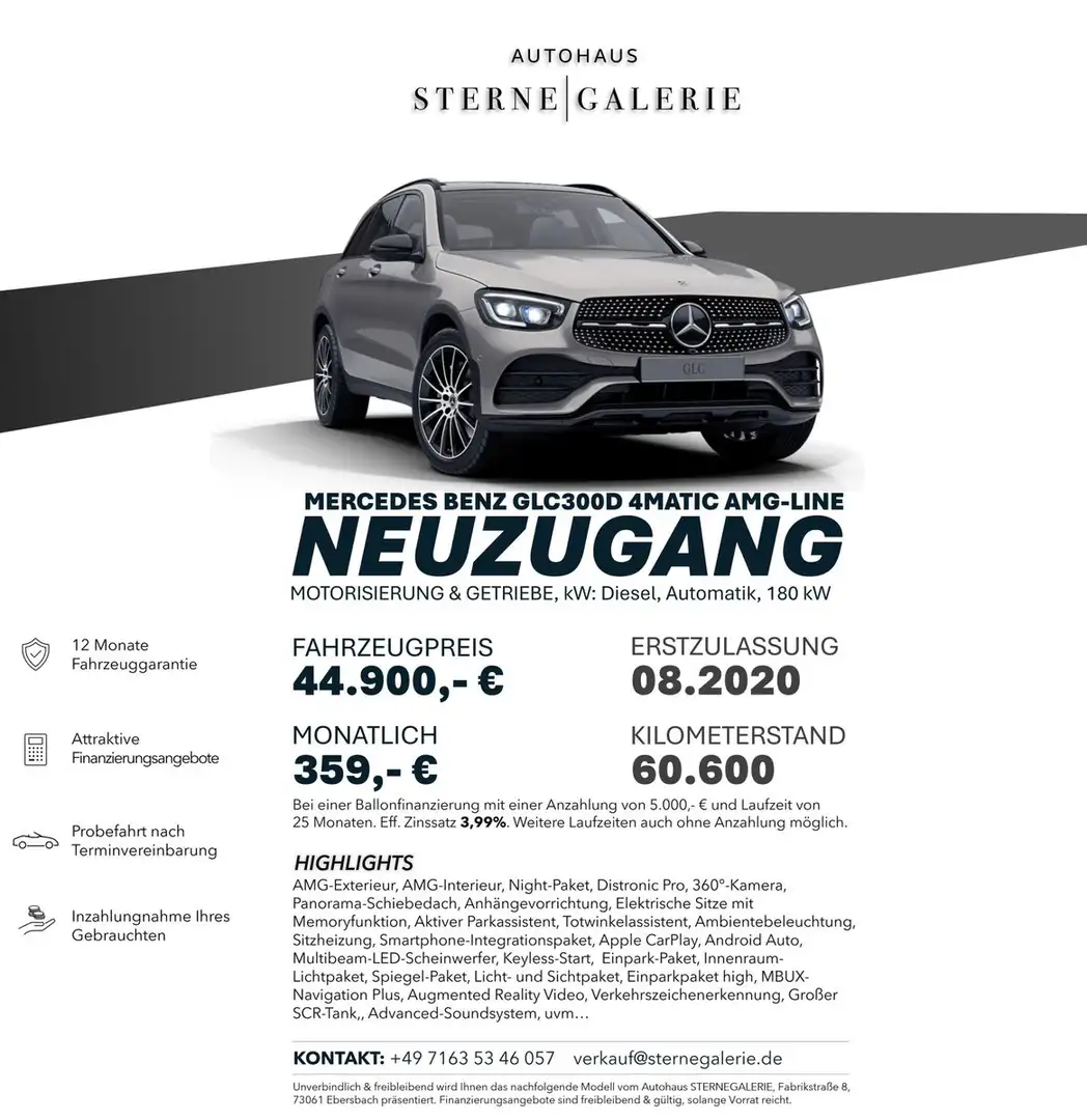 Mercedes-Benz GLC 300 D/AMG-LINE/4M/360°/DISTRO/NIGHT/MEMORY Silber - 1