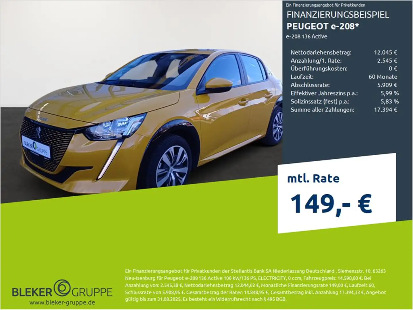 Peugeot e-208 136 Active Gelb - 1