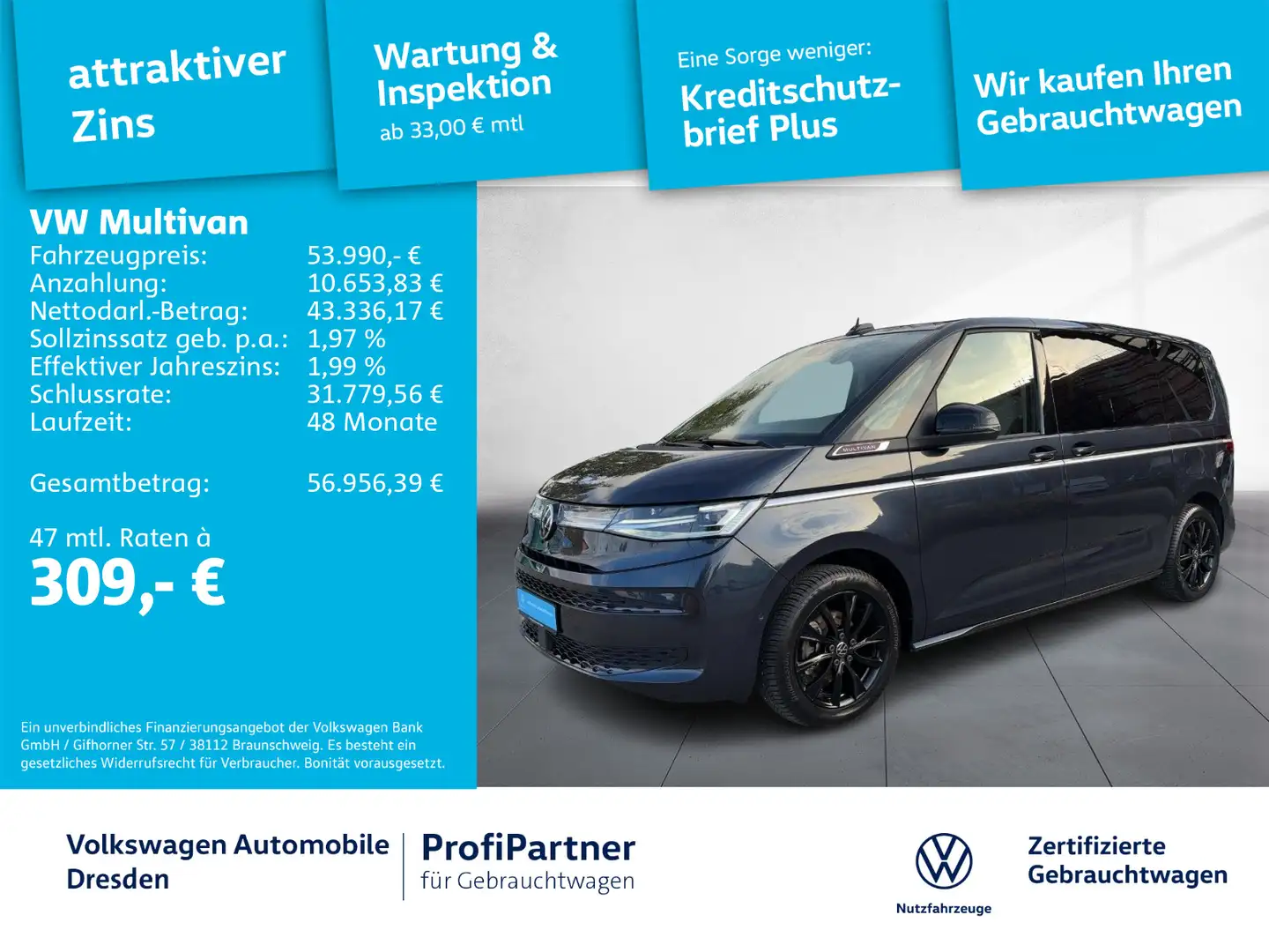Volkswagen T7 Multivan T7 Multivan Style IQ-LED NAV AHZV ACC SIDE 18" Blau - 1