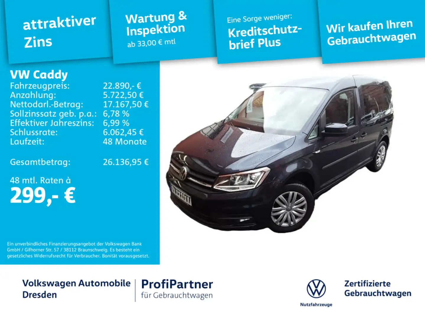 Volkswagen Caddy Trendl. 2,0 TDI KLIMA XEN AHZV APP KAMERA Blau - 1