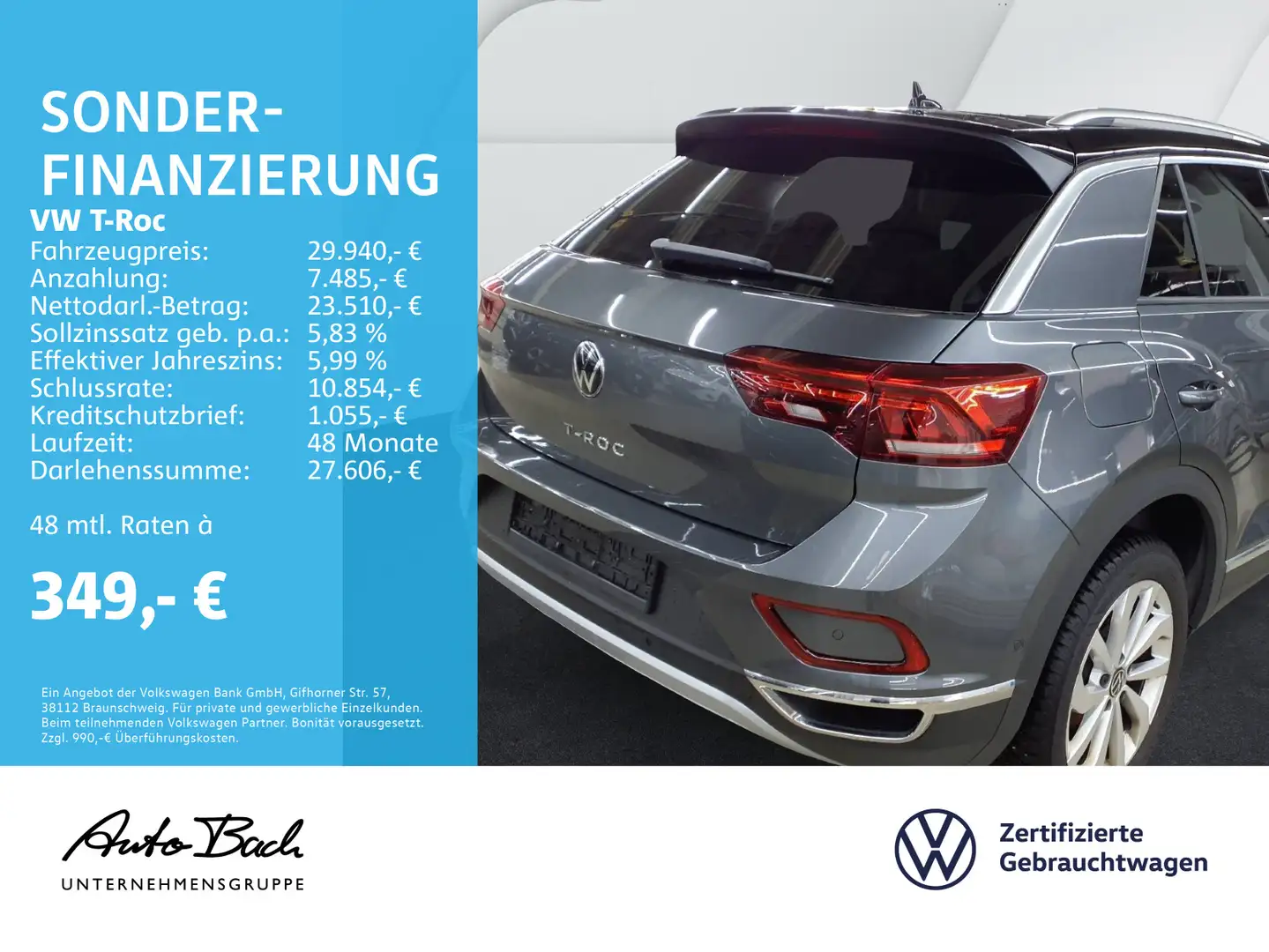 Volkswagen T-Roc 1.5 TSI DSG Style, Navi, LED, AHK, App-Con Grau - 2