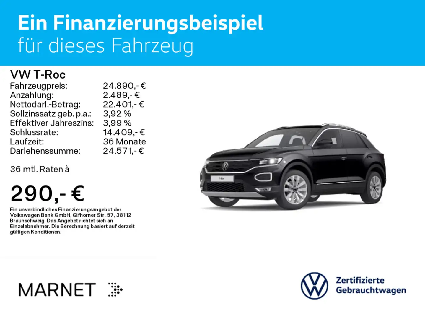 Volkswagen T-Roc Sport 1.5 TSI Navi*Pano*Kamera*Totwinkel*L Schwarz - 2