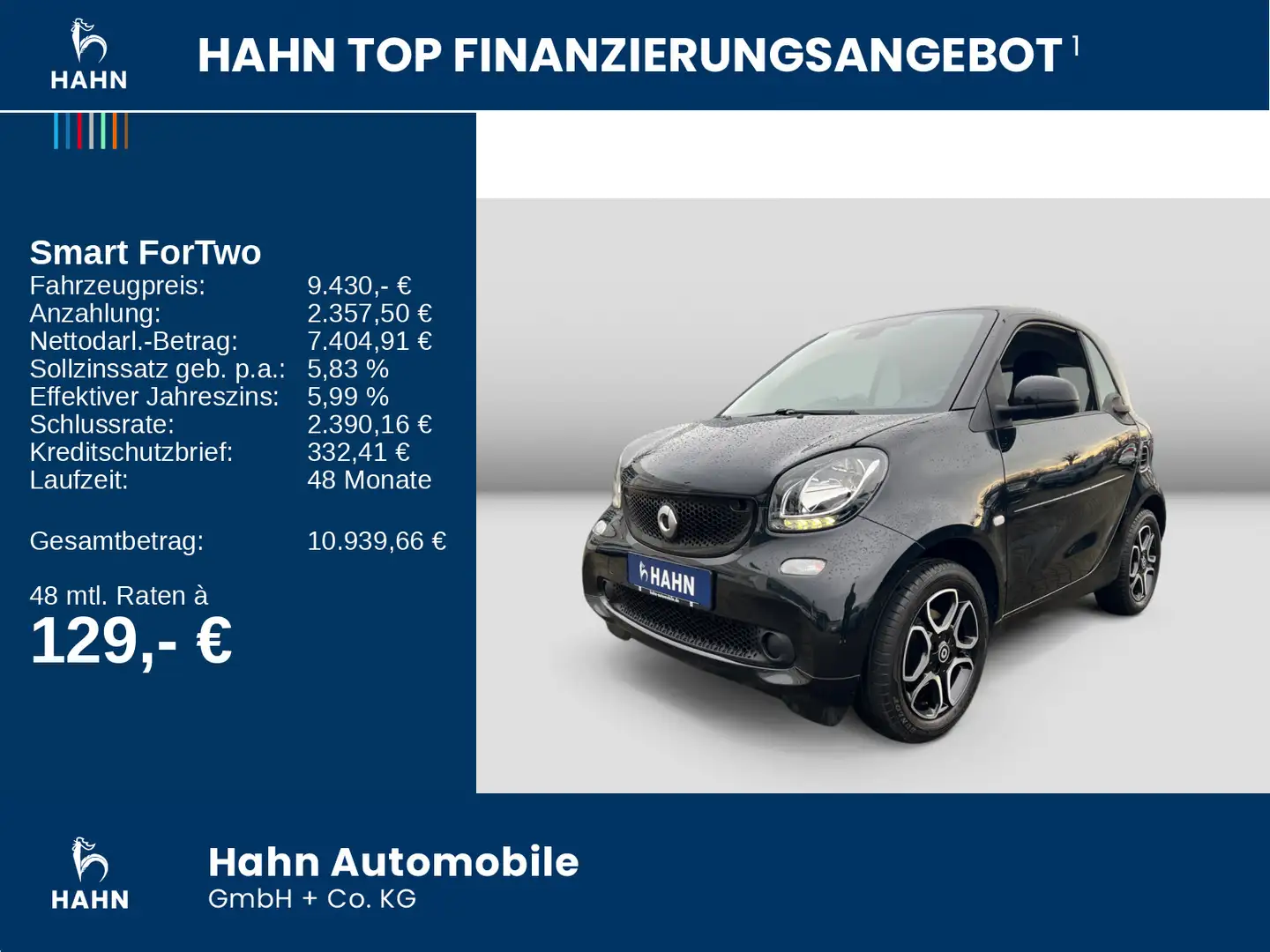 smart forTwo coupe 1.0 passion Aut. Tempo Climatr Blue Schwarz - 2