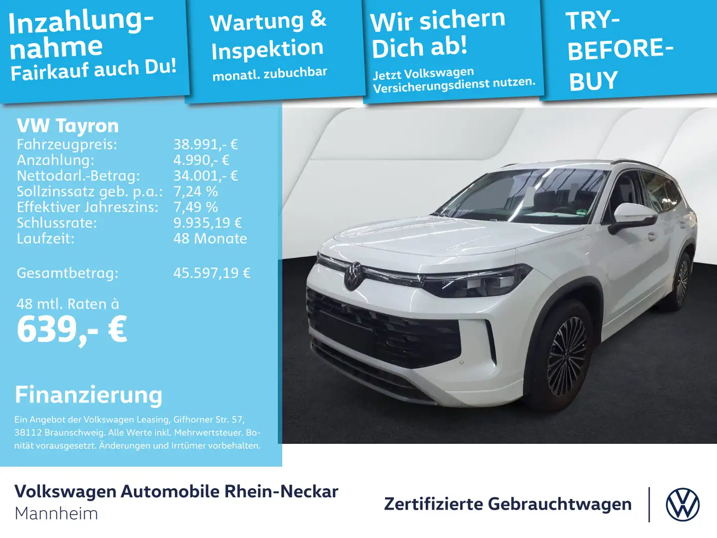 Volkswagen Tayron 1.5 eTSI DSG Life 7-Sitzer Navi AHK Kamer Weiß - 1