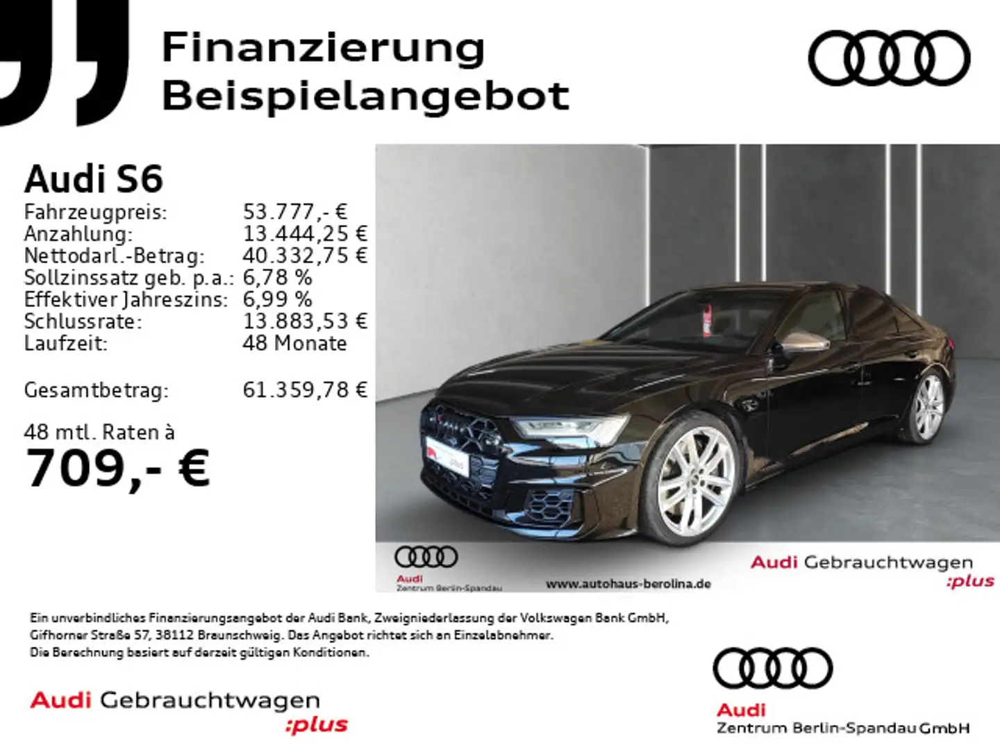 Audi S6 S6 Lim. *HD-MATRIX*Assist+*HuD*B&O*Opt.-Schwarz+ Schwarz - 1