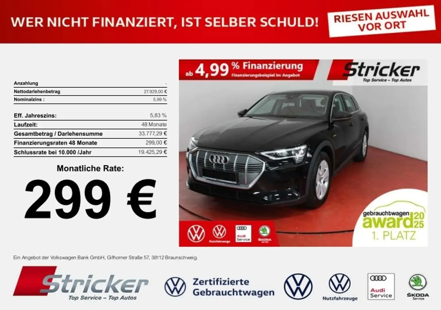 Audi e-tron 50 299,-ohne Anzahlung Navi AHK Leder Kamera Matr Schwarz - 1