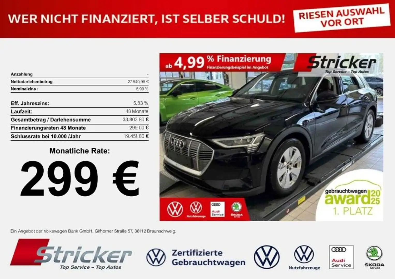 Audi e-tron 50 299,-ohne Anzahlung Navi AHK Leder Kamera Matr Schwarz - 1