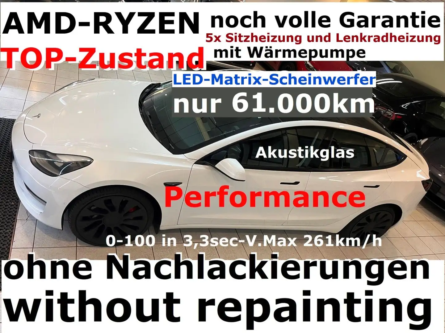 Tesla Model 3 Perform. TOP-Zustand noch volle Garantie Weiß - 1