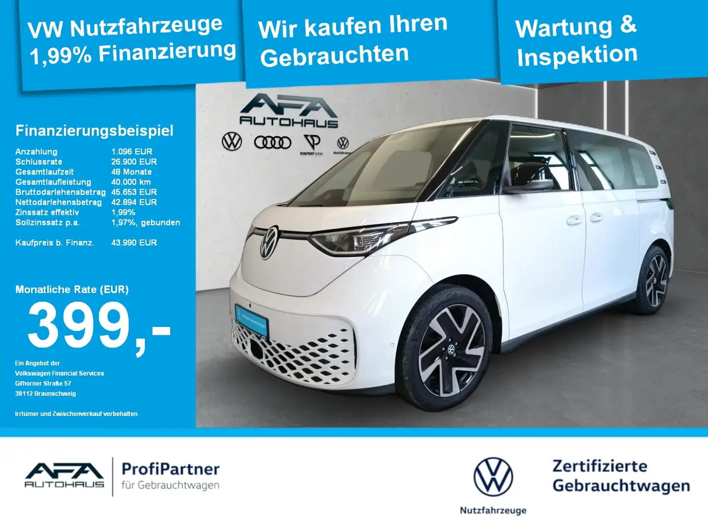 Volkswagen ID. Buzz Pro 82kWh Matrix*AHK*Navi*ACC*360° Weiß - 1