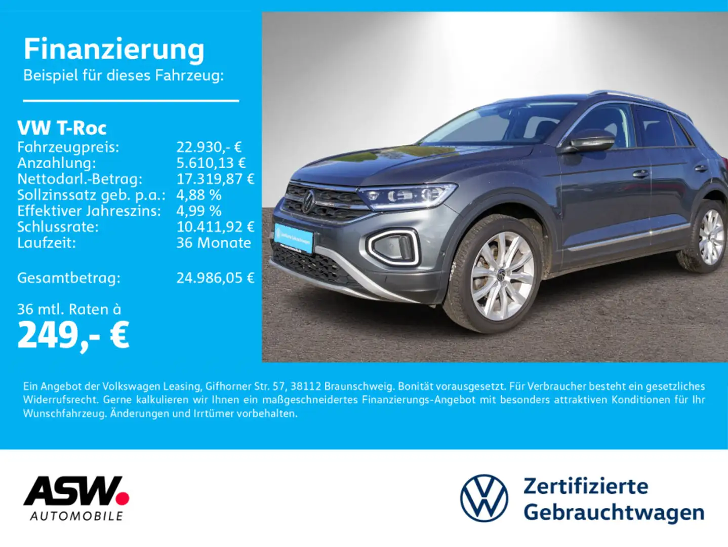 Volkswagen T-Roc Style 1.5 TSI LED Navi RFK ACC SHZ Grau - 1