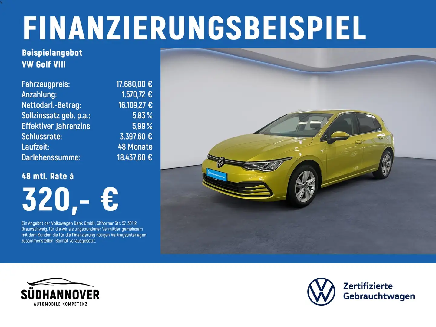 Volkswagen Golf VIII Life 1.5 TSI NAVI+STANDH.+SHZ+LED+PDC Gelb - 2