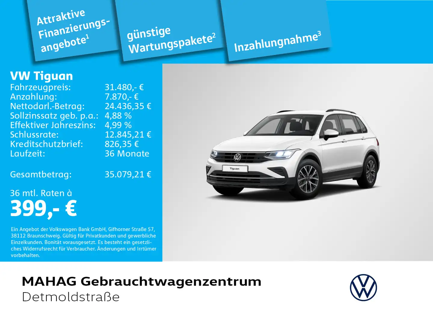 Volkswagen Tiguan Life 1.5 TSI DSG AHK LED Navi ParkPilot R Weiß - 1