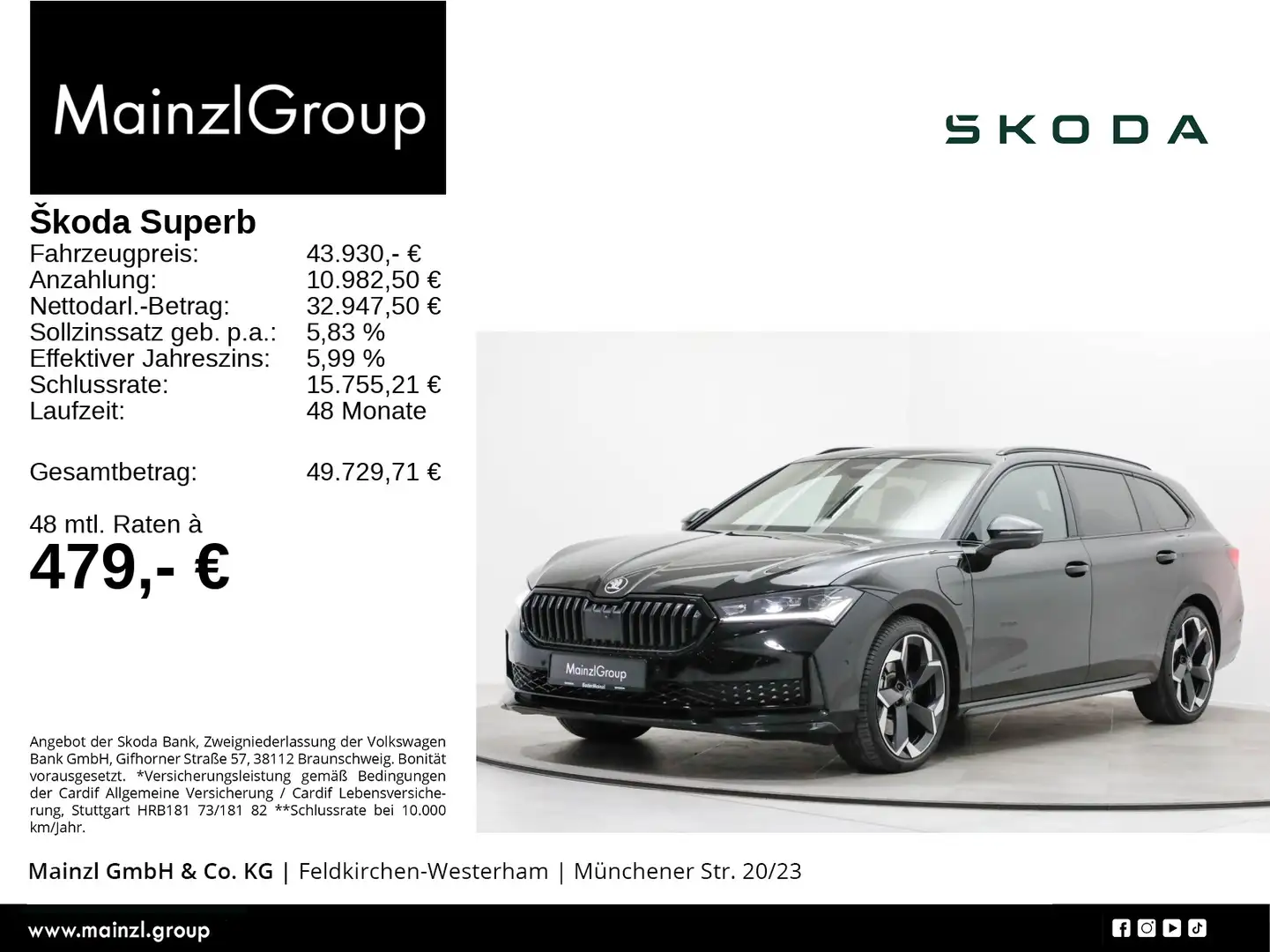 Skoda Superb Combi 1.5 eTSI DSG Sportline AHK 360° ACC Schwarz - 1
