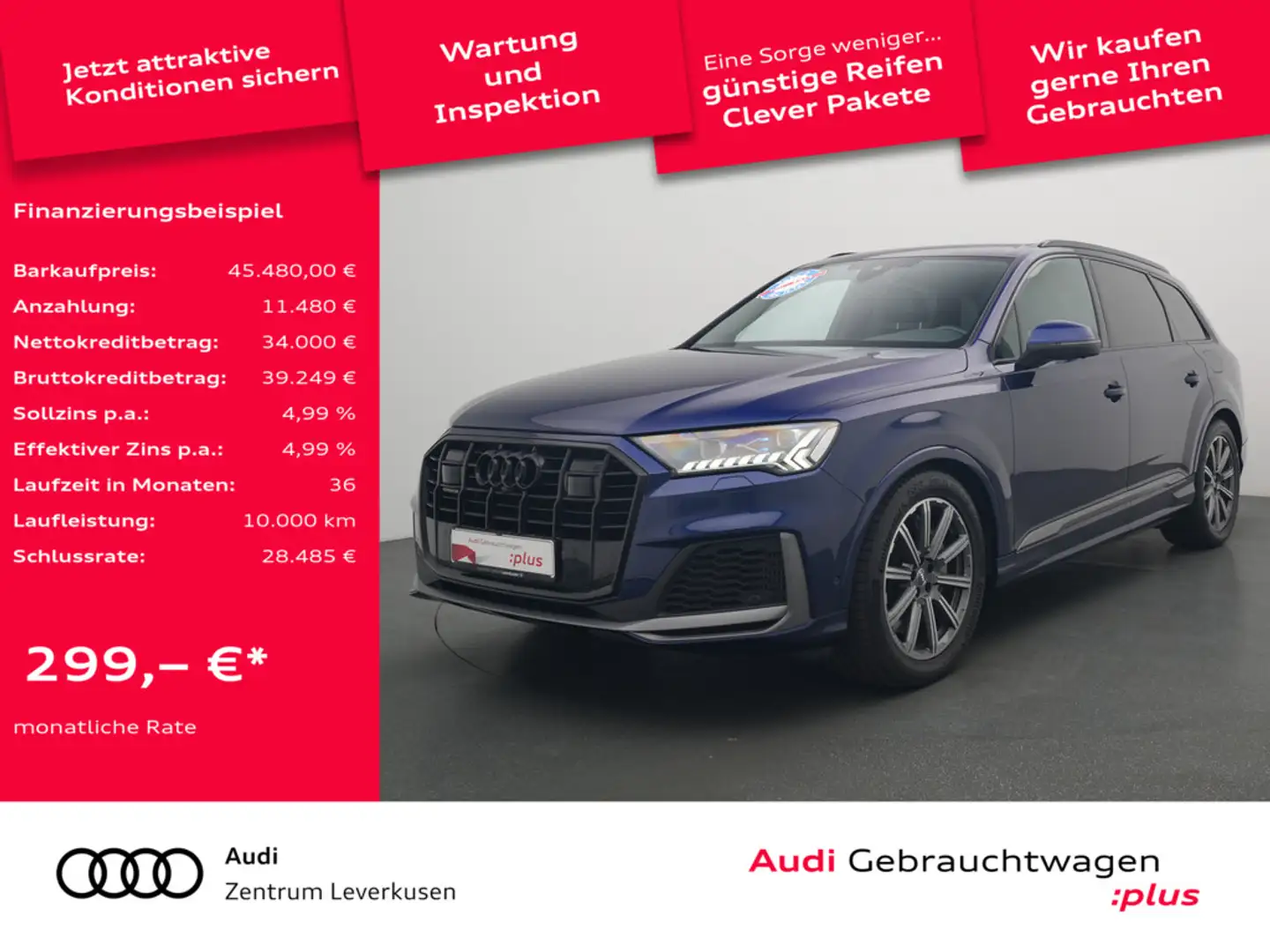 Audi Q7 e S line PANO LASER AHK LEDER LUFT BOSE AC Blau - 1
