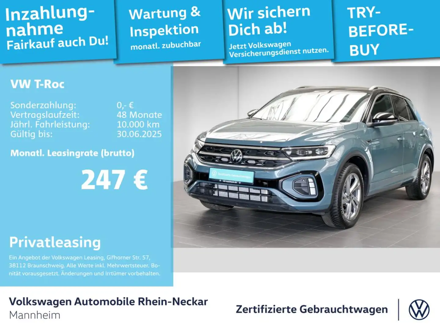 Volkswagen T-Roc 2.0 TDI R-Line DSG Navi AHK Kamera usw Blau - 1