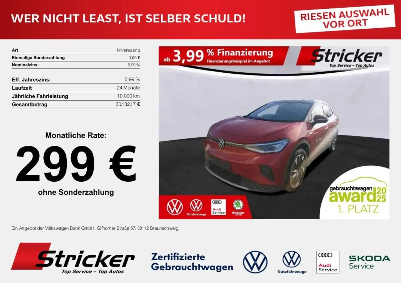 Volkswagen ID.4 Pro Performance 150/77 299,-ohne Anzahlung Navi A Czerwony - 2