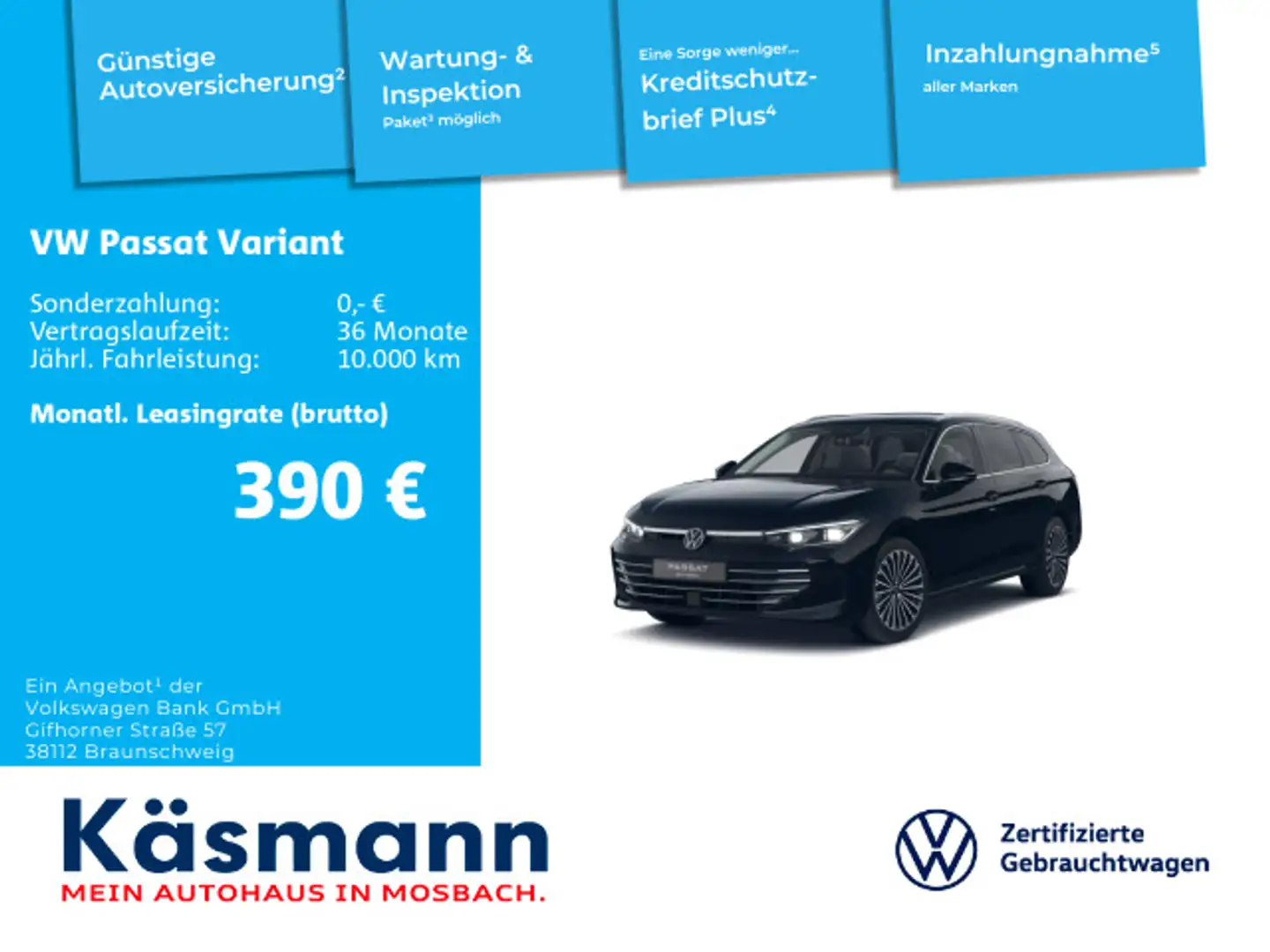 Volkswagen Passat Variant Elegance 1.5 eHybrid AHK HUD 360 Schwarz - 1