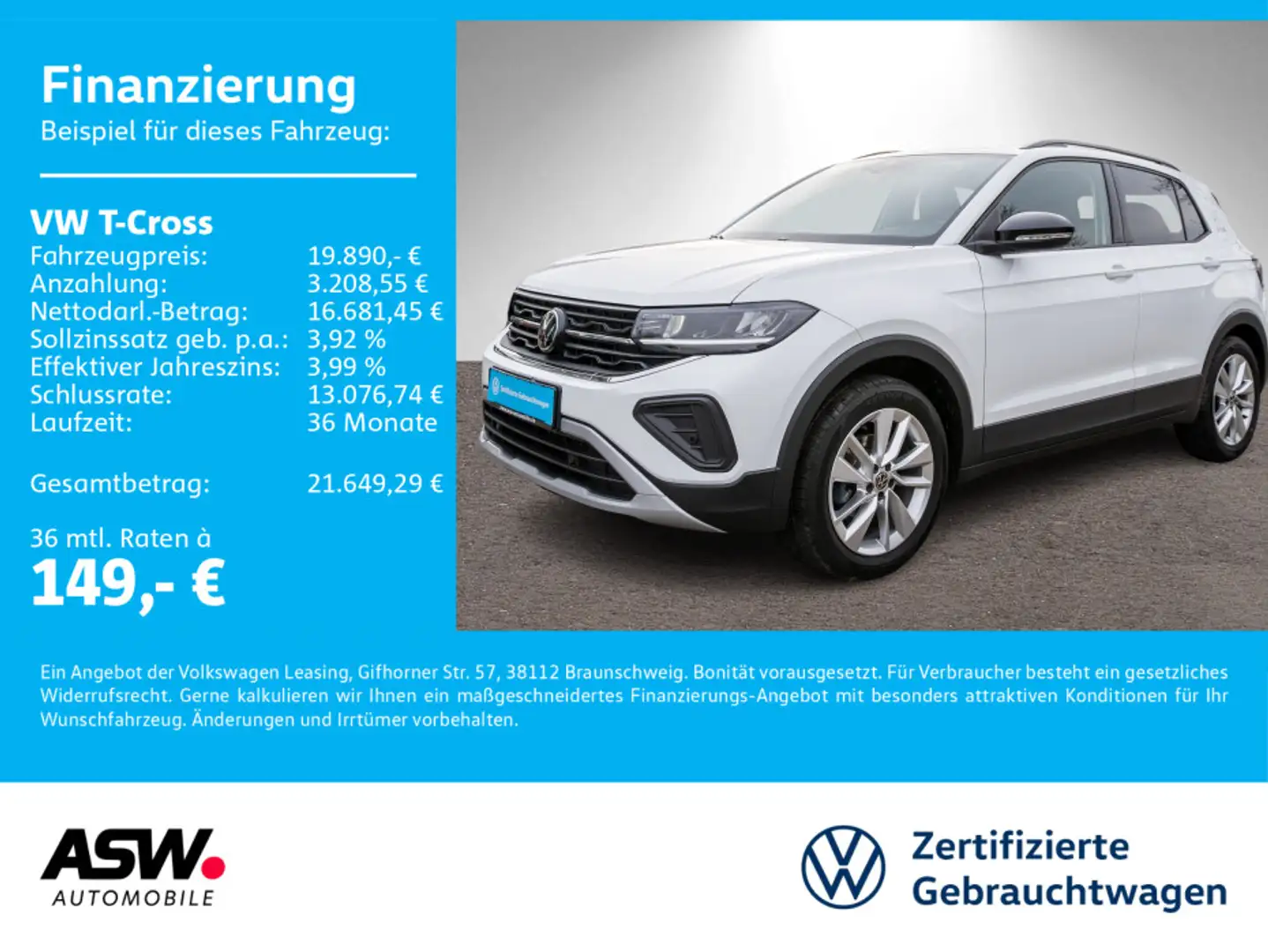 Volkswagen T-Cross Goal 1,0 TSI LED NAVI ACC PDC SHZ Blanc - 1