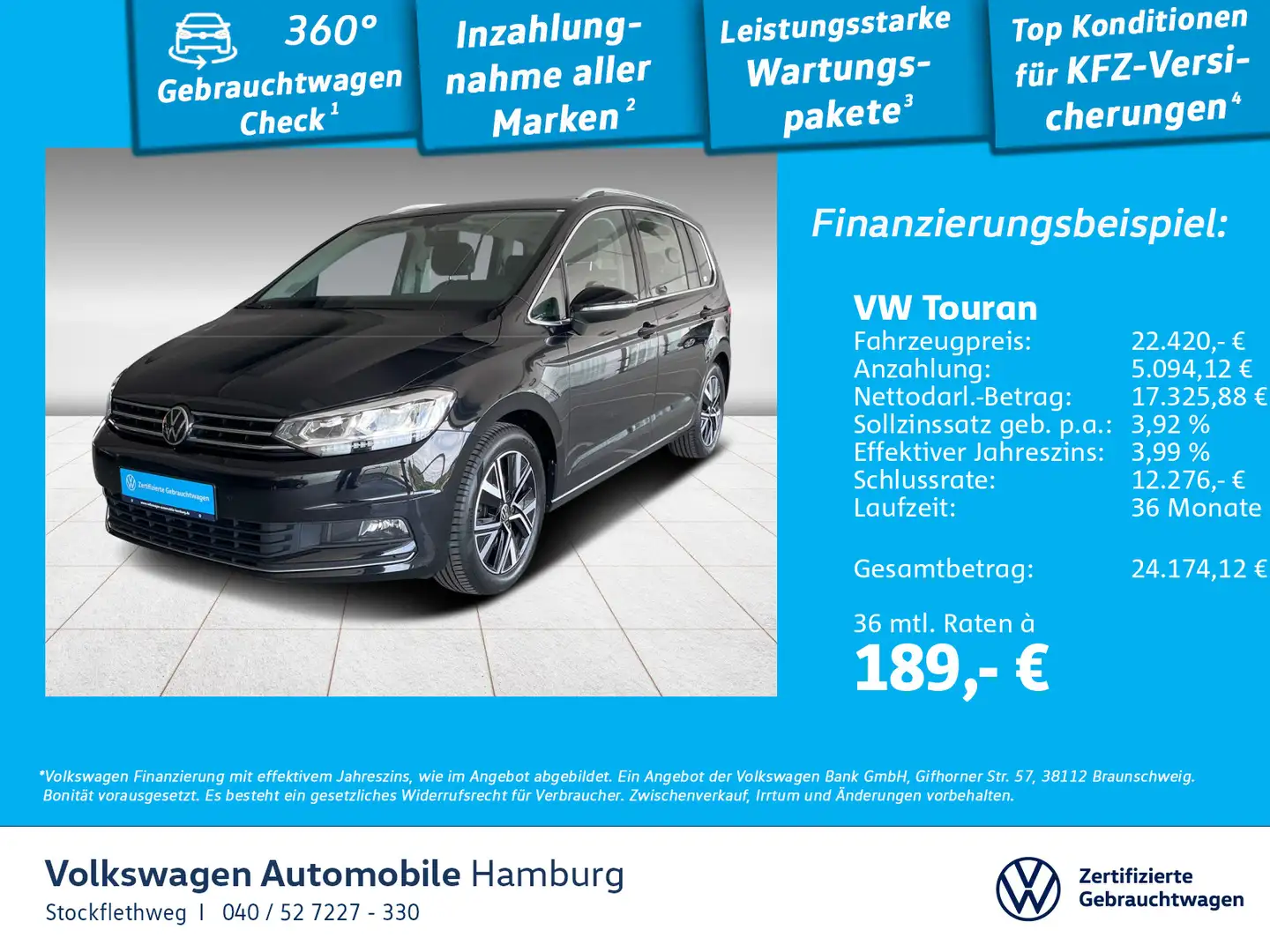 Volkswagen Touran 1.5 TSI Highline AHK Navi ACC LED Sitzhzg Schwarz - 1