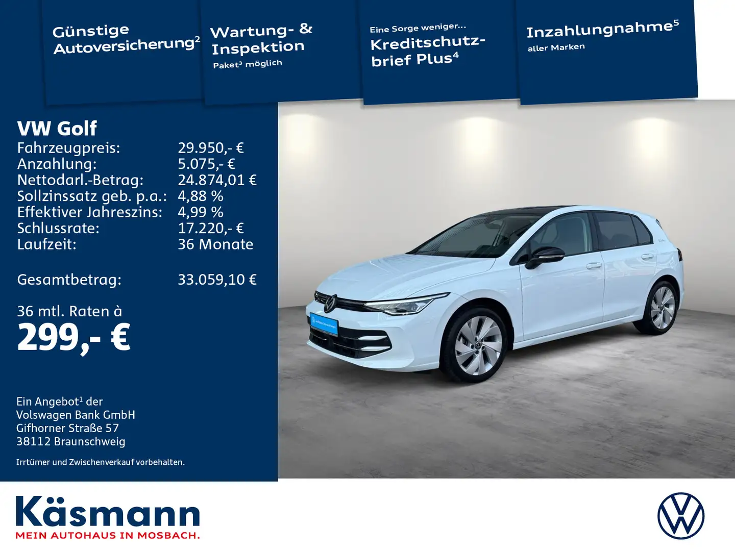 Volkswagen Golf VIII Lim. Goal 1.5TSI AHK NAV KAM PANO SHZ Weiß - 1