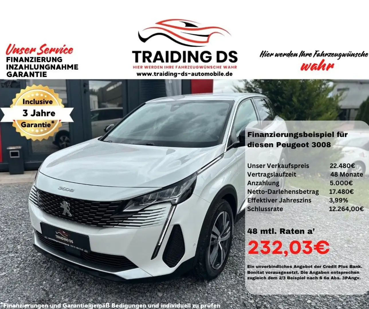 Peugeot 3008 -Perlmutt weiß-/ AHK / LED / TOT. Winkel Wit - 1