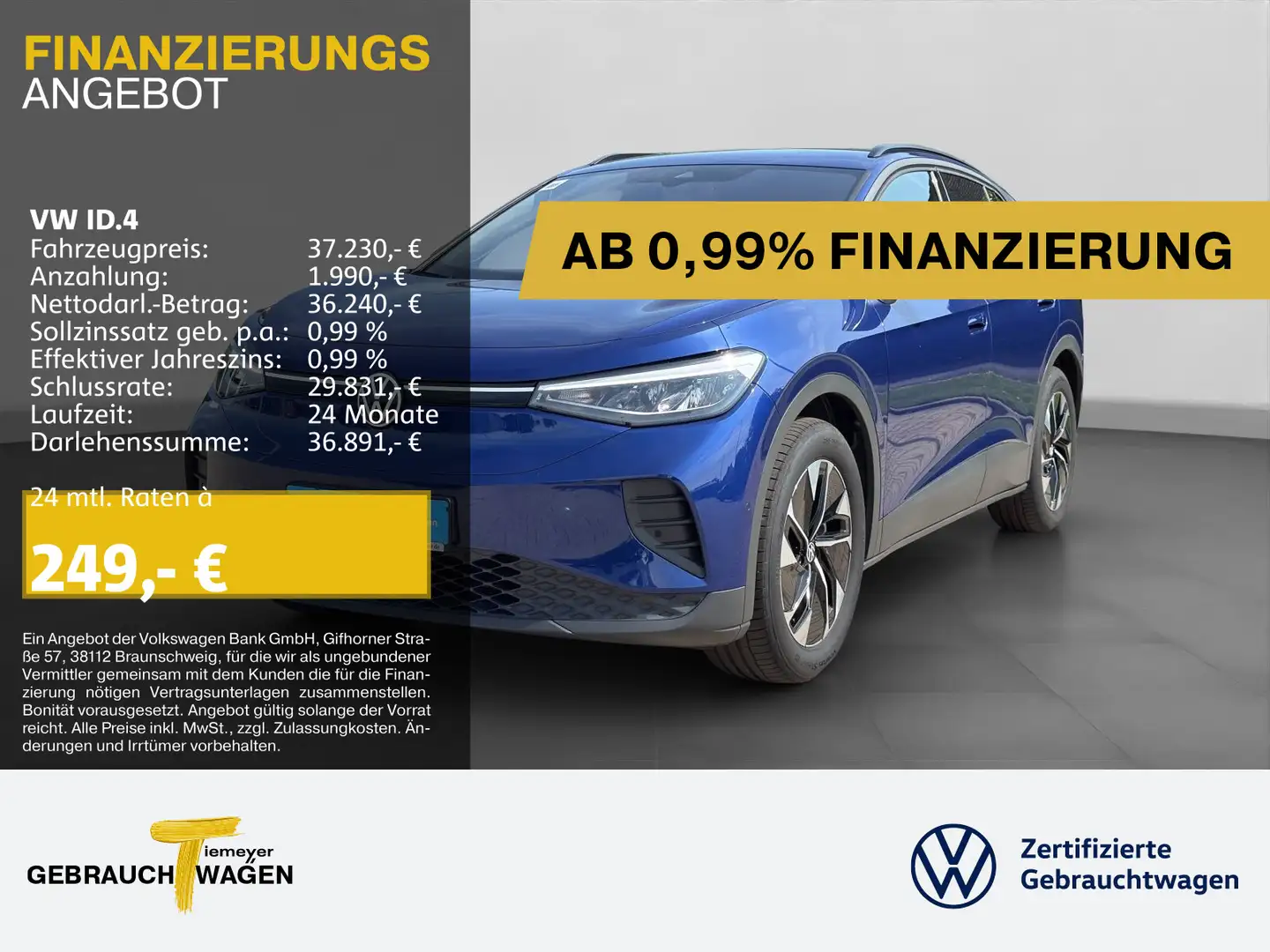 Volkswagen ID.4 PRO 286PS WÄRMEPUMPE AHK KAMERA LM19 Bleu - 1