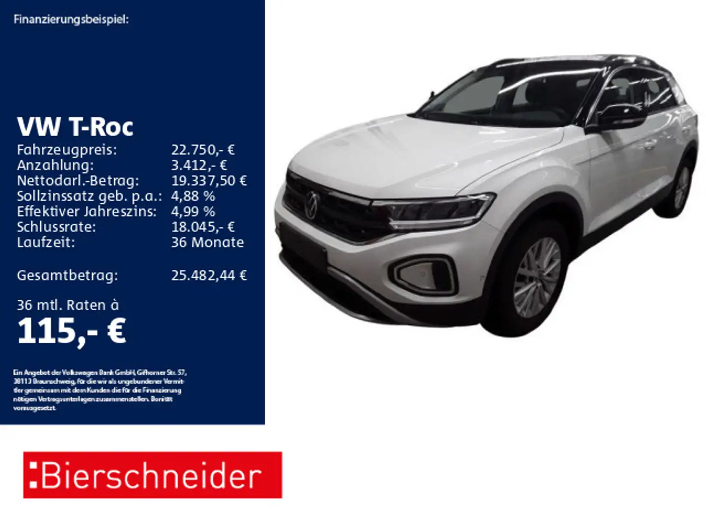 Volkswagen T-Roc 1.0 TSI Life AHK NAVI LED SHZ Weiß - 1