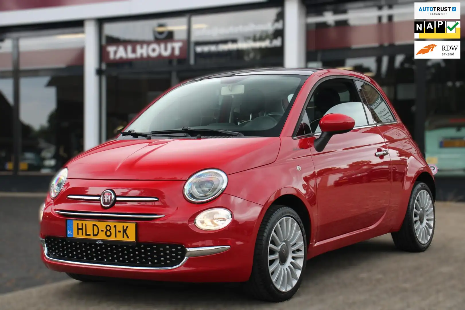 Fiat 500 1.2 Lounge - GROOT BEELD, AIRCO, LED, PANORAMADAK, Rosso - 1