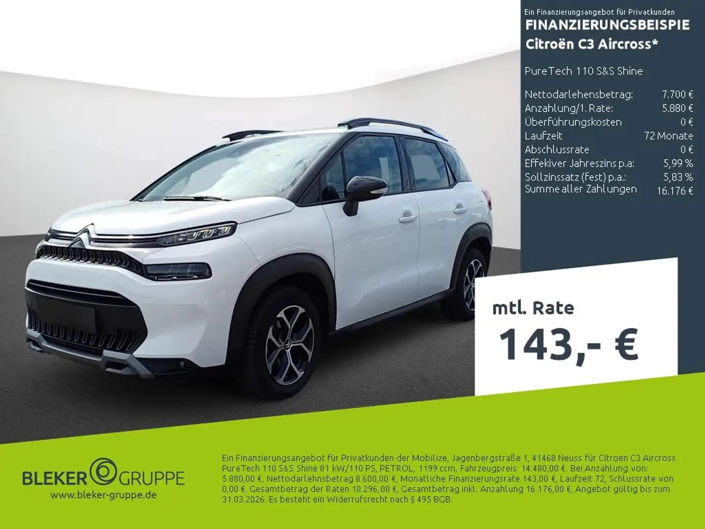 Citroen C3 Aircross PureTech 110 S&S Shine Blanc - 1