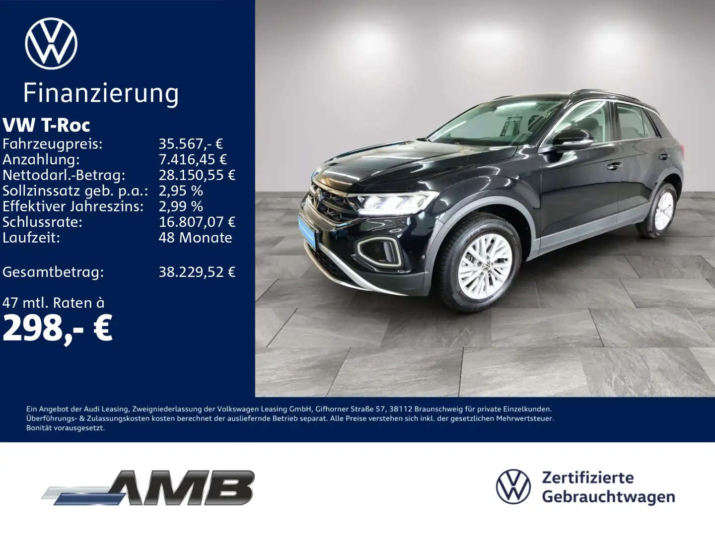 Volkswagen T-Roc Life 2.0 TDI DSG/AHK/Navi/Standhzg/01.30Ga Schwarz - 1