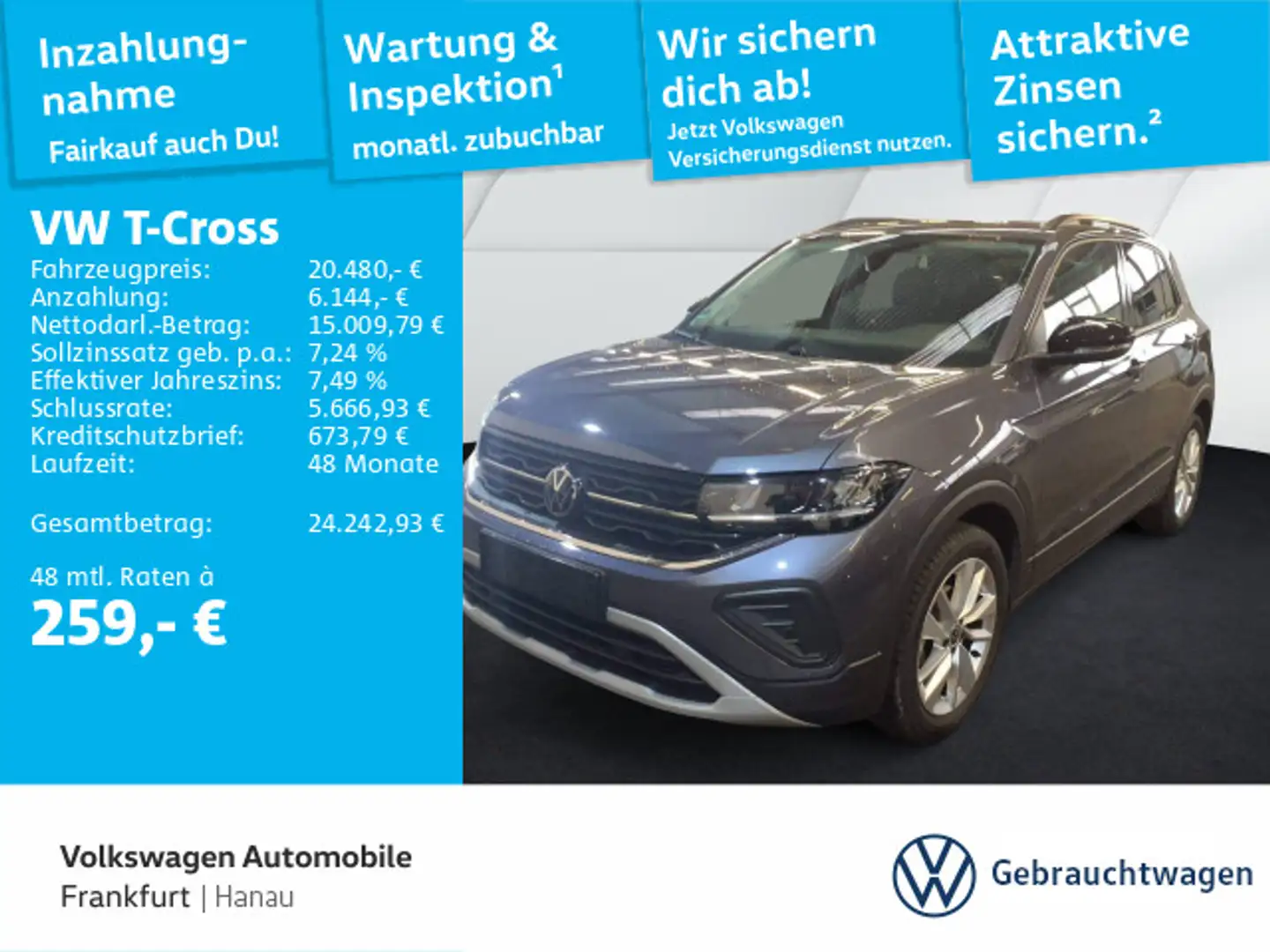 Volkswagen T-Cross 1.0 TSI Goal DAB+ Navi FrontAssist Light Grau - 1
