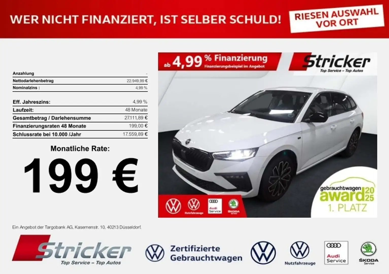 Skoda Scala Tour 1.5TSI 199,-ohne Anzahlung Navi Matrix Kamer Weiß - 1