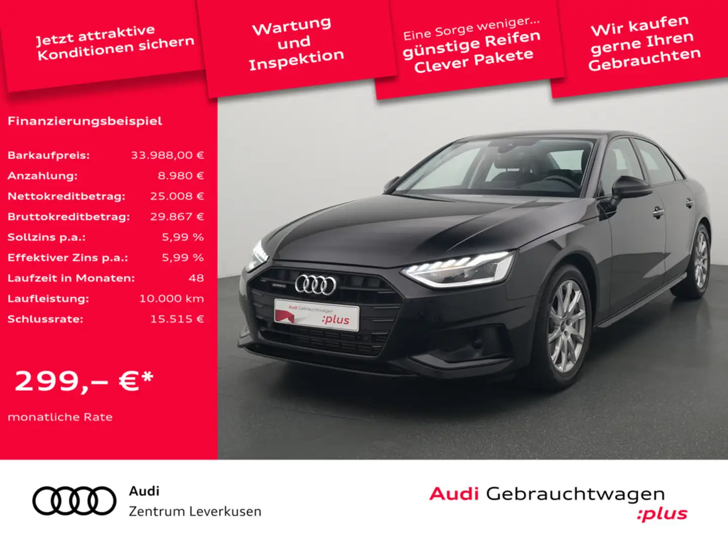 Audi A4 40 quattro advanced 360° MATRIX B&O HUD SH Schwarz - 1