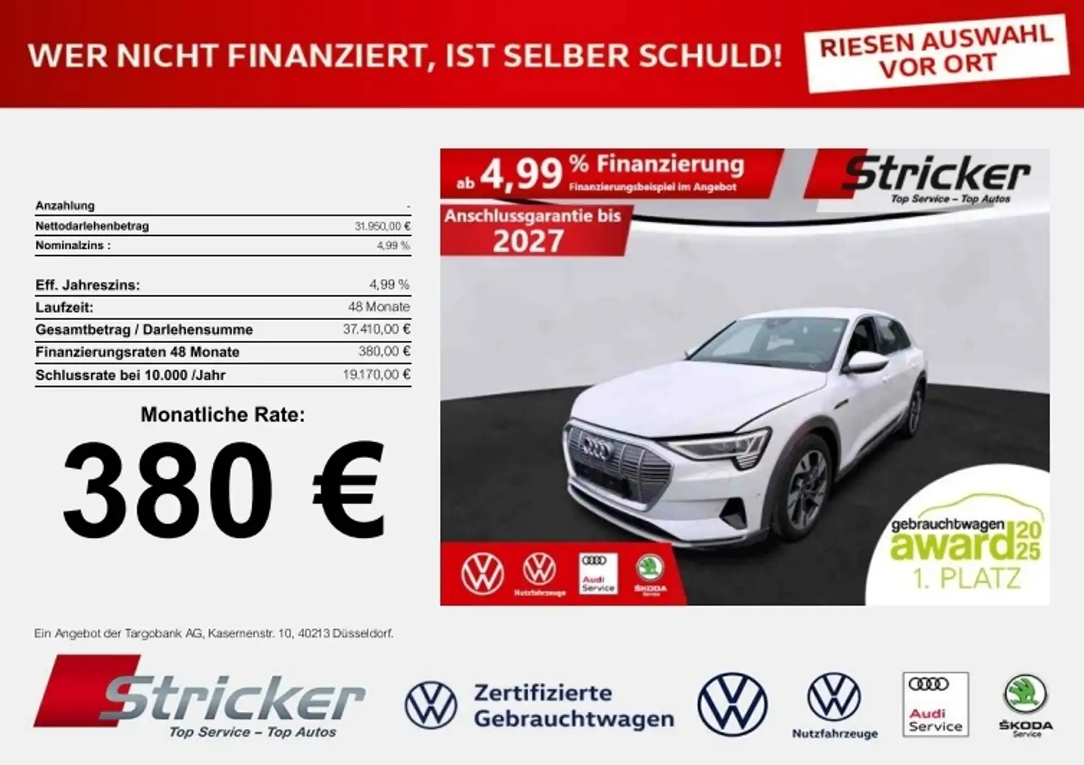 Audi e-tron advanced 55 quattro 380,-ohne Anzahlung AHK Matri Weiß - 1