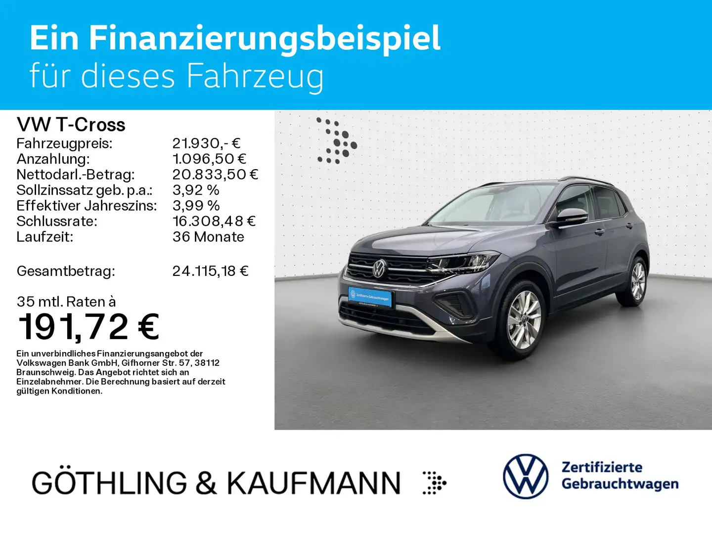 Volkswagen T-Cross Life GOAL 1.0 TSI*NAVI*LED*SHZ*PDC*ACC*A Grau - 2