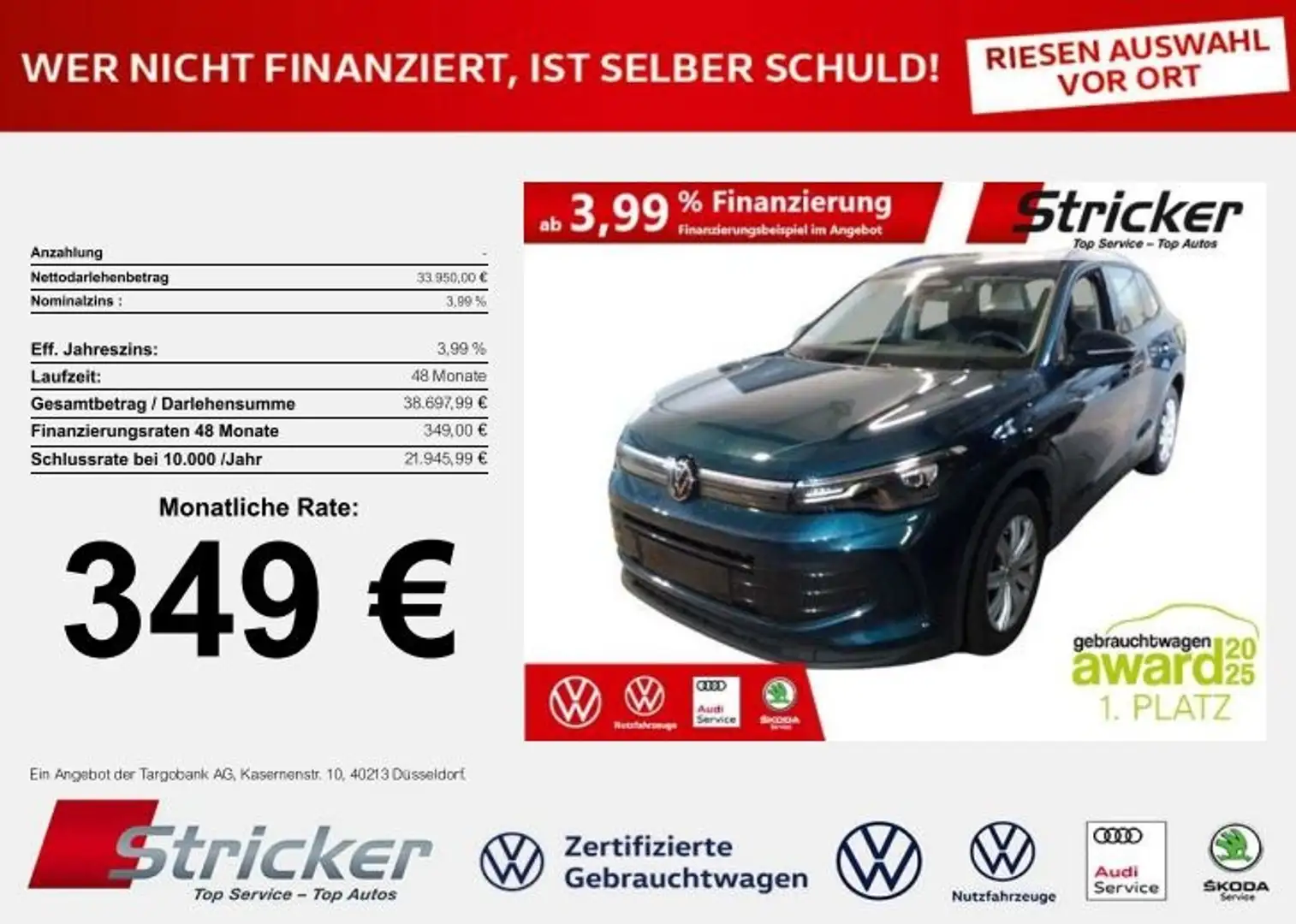 Volkswagen Tiguan 2.0TDI DSG 349,-ohne Anzahlung AHK Navi Blau - 2