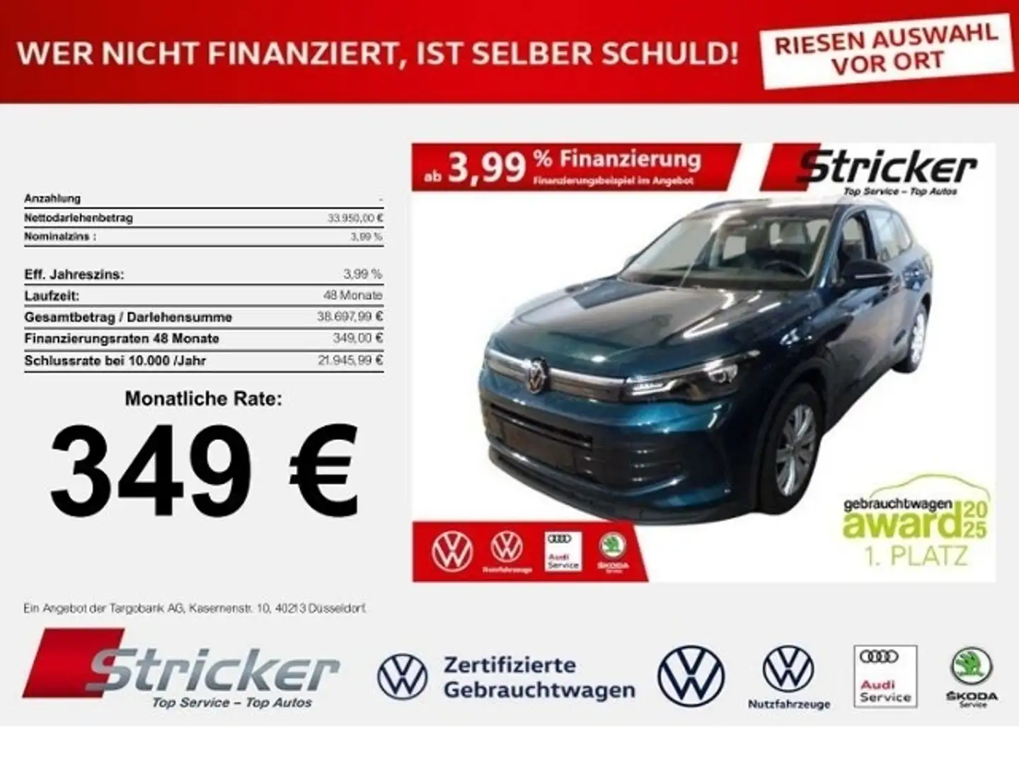 Volkswagen Tiguan 2.0TDI DSG 349,-ohne Anzahlung AHK Navi Blau - 1