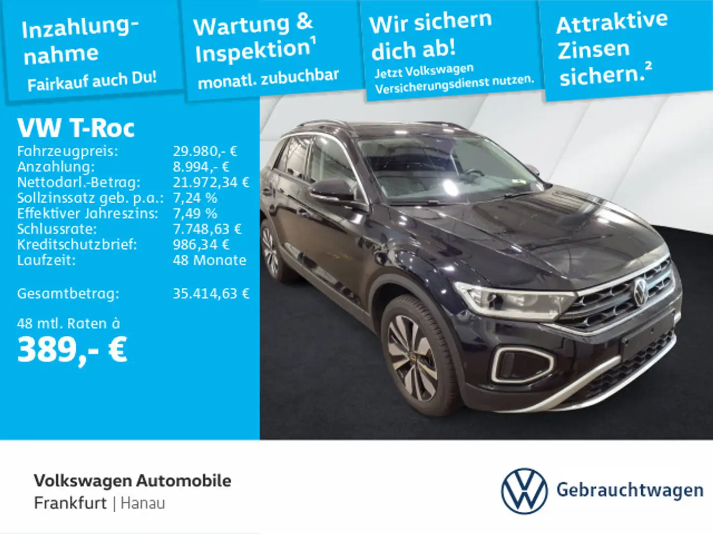 Volkswagen T-Roc 2.0 TDI DSG Goal Navi LEDPlus DAB+ FrontAs Schwarz - 1