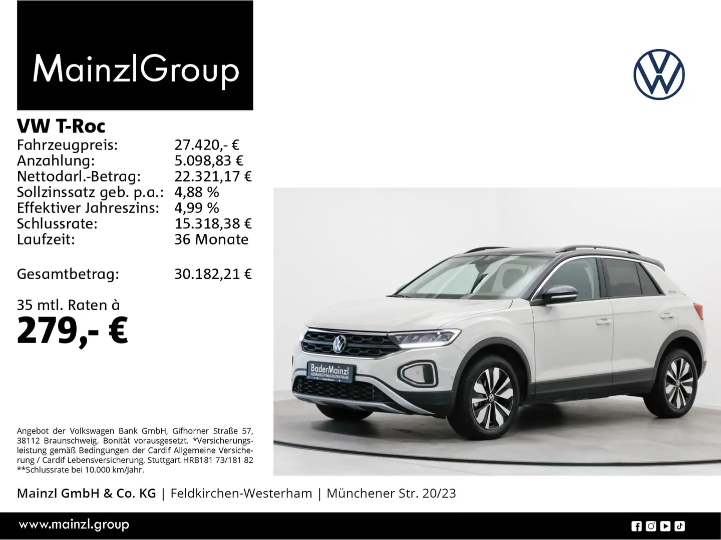 Volkswagen T-Roc 1.5 TSI Goal Virtual LED ACC Carplay Kam. Grau - 1
