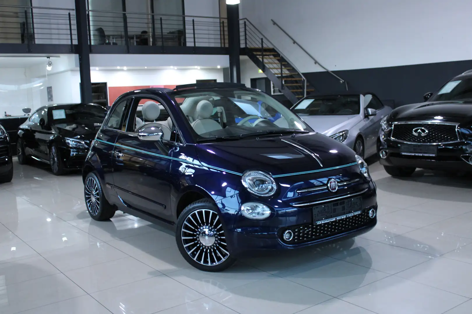 Fiat 500 CABRIO TWIN-AIR 105PS EDITION RIVA MAHAGONI LEDER* Blau - 1