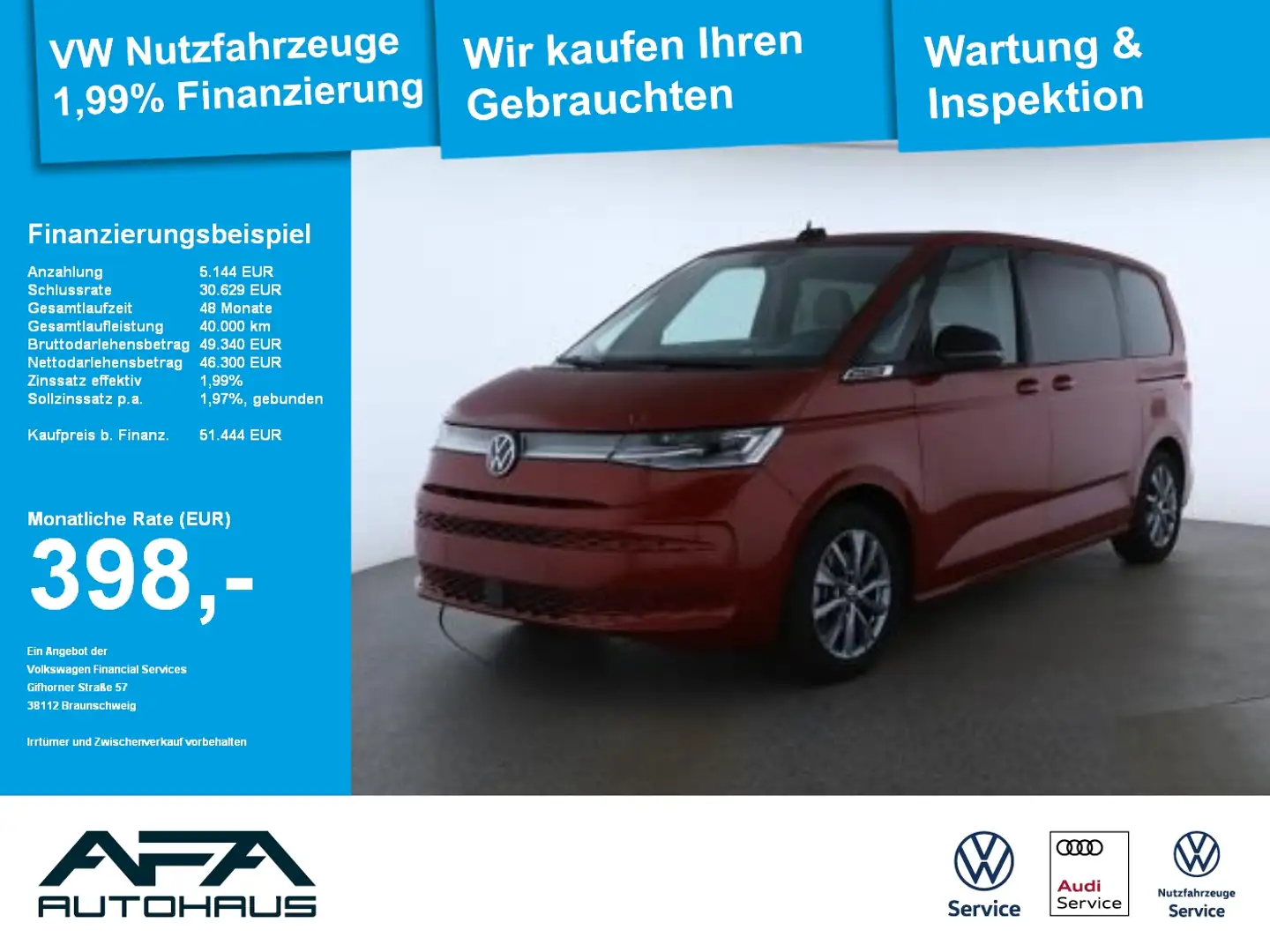 Volkswagen T7 Multivan Multivan 2.0 TDI LIFE DSG LED*Navi*AHK*Sthz Rot - 1