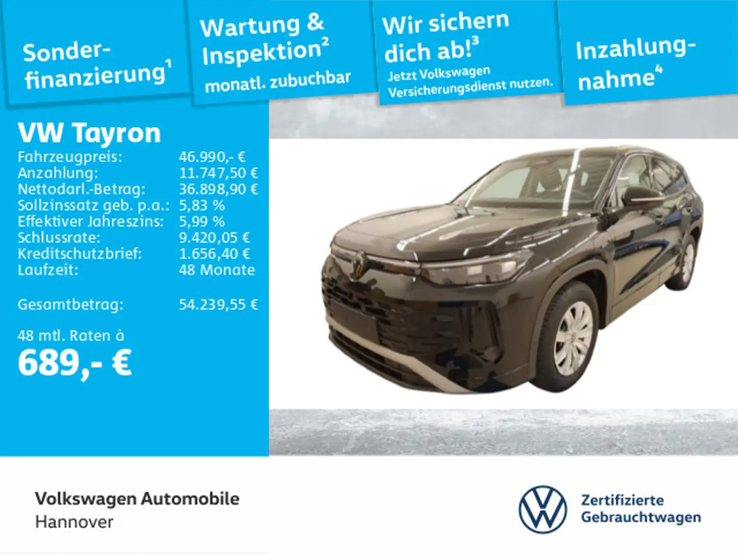 Volkswagen Tayron 1.5 TSI DSG eHybrid Life AHK Pano Kamera Schwarz - 1