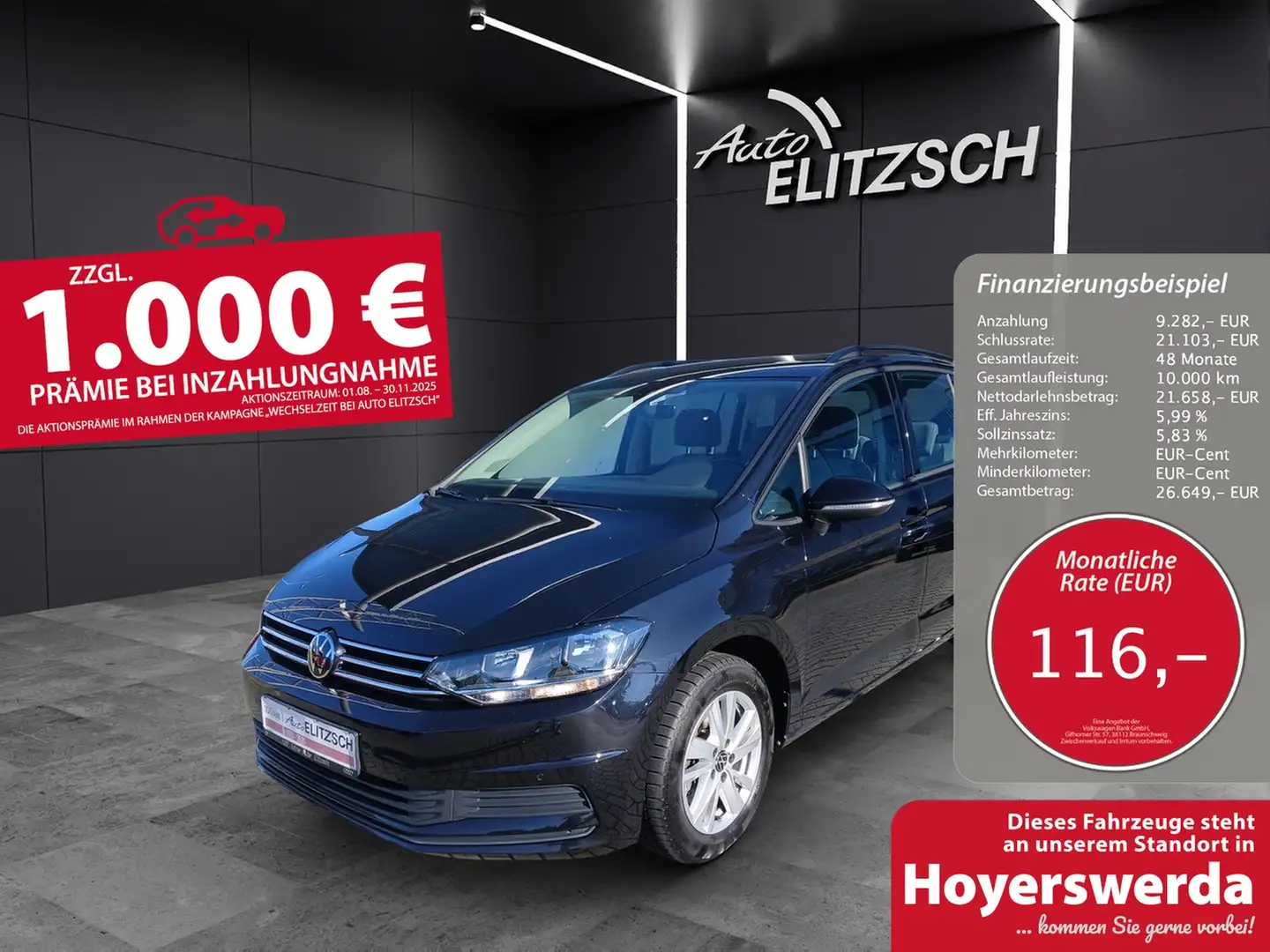 Volkswagen Touran TSI Comfortline 7-Si Navi AID ACC PDC SH LM Schwarz - 1