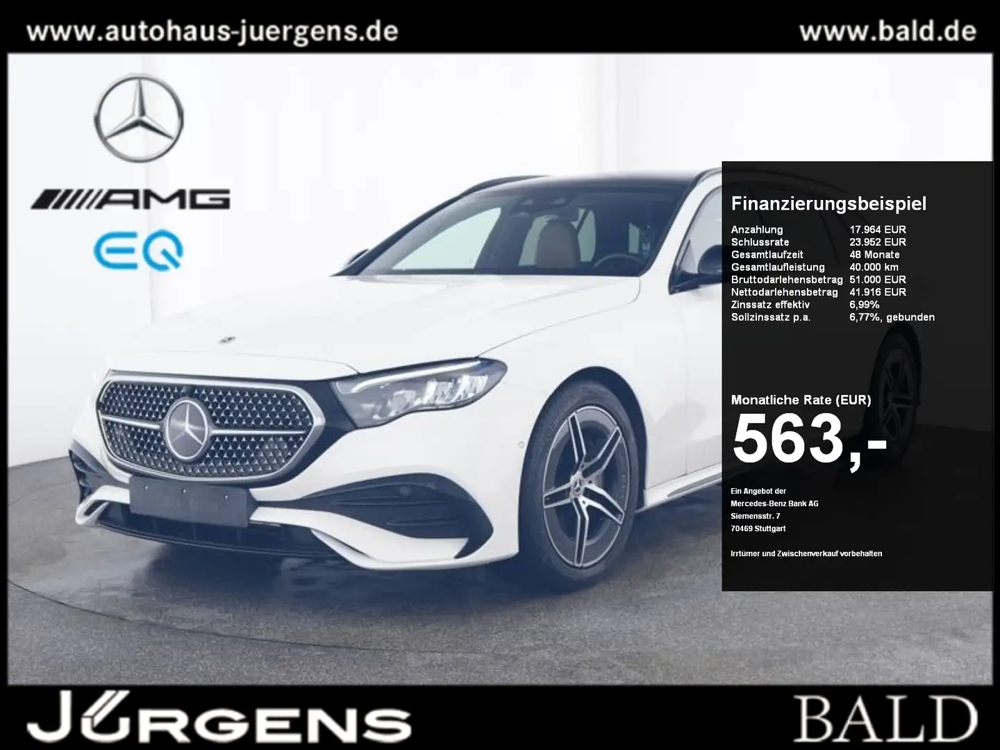 Mercedes-Benz E 300 de 4M T AMG-Sport/Pano/Burm/AHK/Distr/Memo Weiß - 1