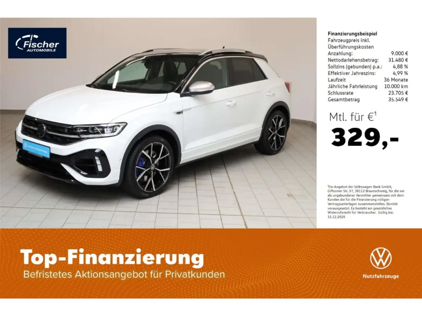 Volkswagen T-Roc 2.0 TSI 4Mot. R DSG AKRA/P-Dach/Matrix/RFK Weiß - 1