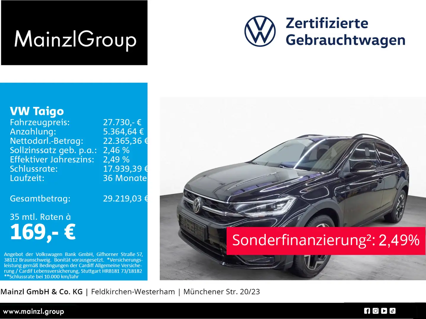 Volkswagen Taigo 1.5 TSI DSG R-Line AHK Matrix ACC Navi SHZ Schwarz - 1
