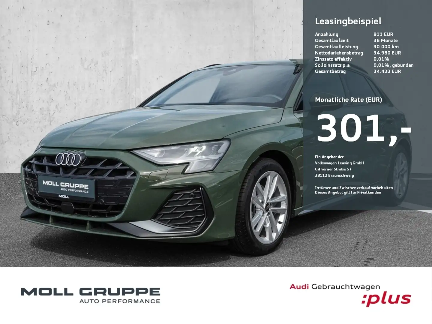 Audi A3 Sportback S line 30 TFSI S tronic (Navi) Grün - 1
