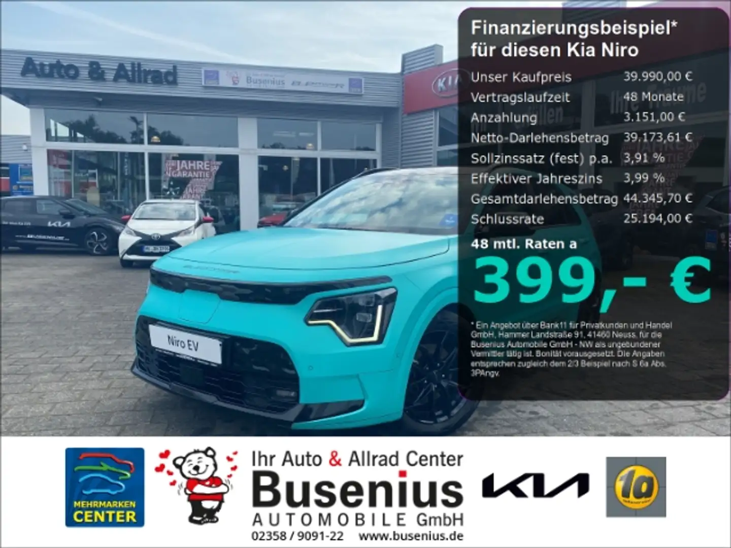 Kia Niro EV Insp ''Minty'' B-Power +Tiefer+Folie+Technologi Blau - 1