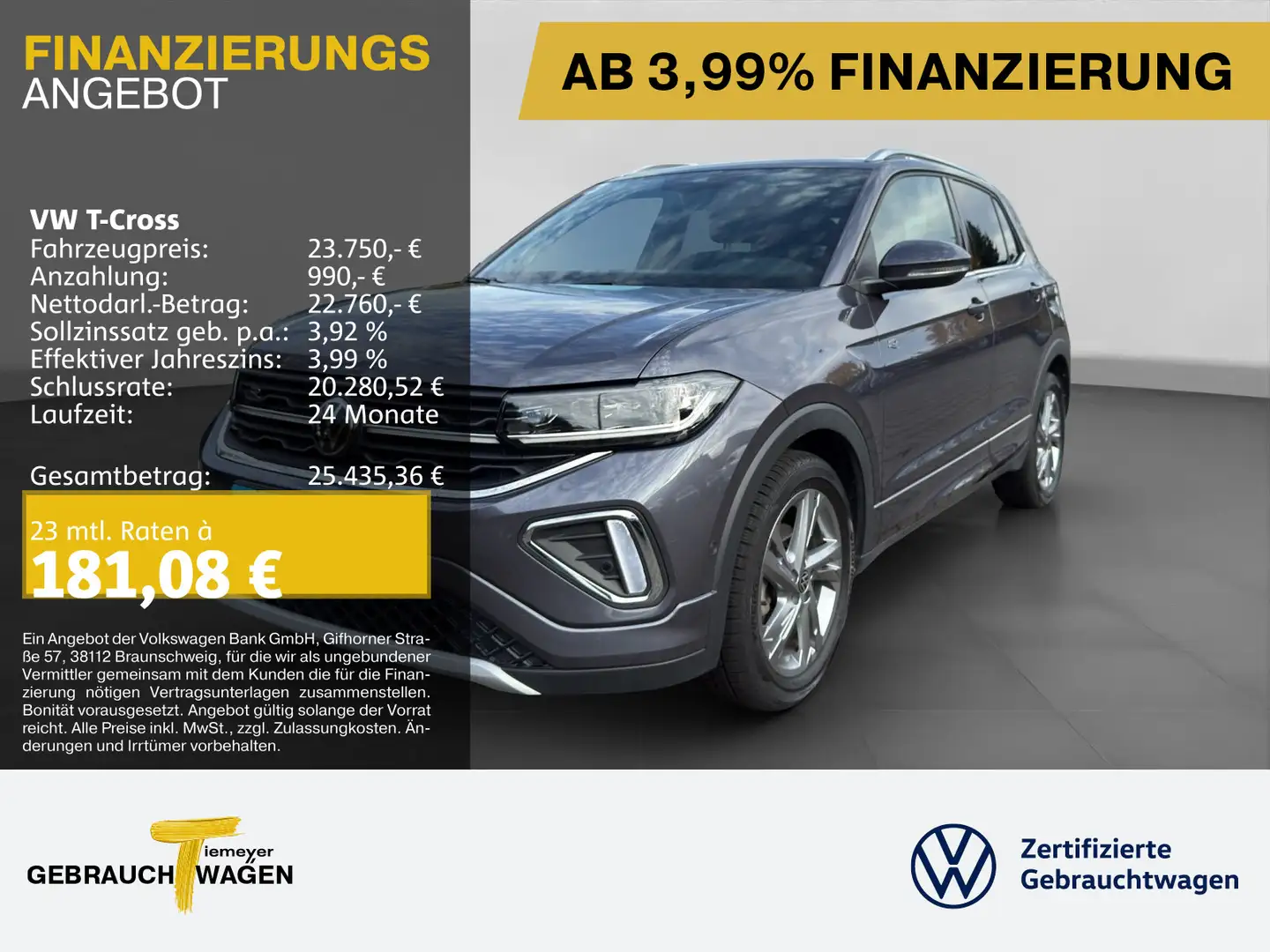 Volkswagen T-Cross 1.0 TSI R-LINE LM17 NAVI KAMERA SITZHZG Grigio - 1