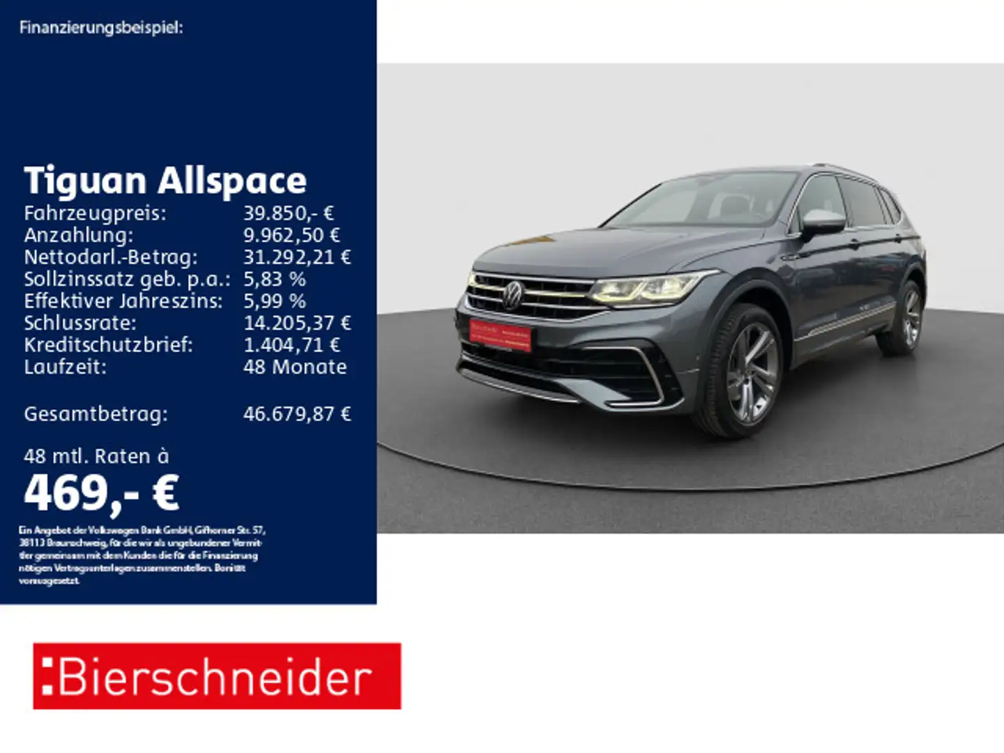 Volkswagen Tiguan Allspace 2.0 TDI DSG 4Mo R-Line AHK PANO Grau - 1